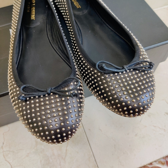SAINT LAURENT Studded Black Ballet Flats - Picture 4 of 14